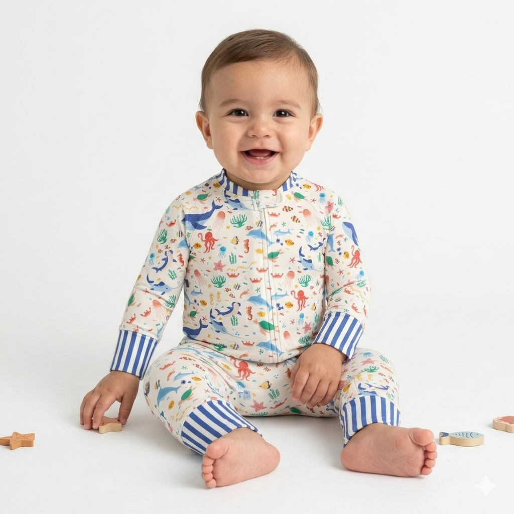 Pijama enteriza de pies convertible.